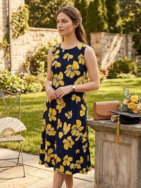 Floral Spring Summer Dress Size 10 Flowy Midi Anne Klein Modest Classic Feminine